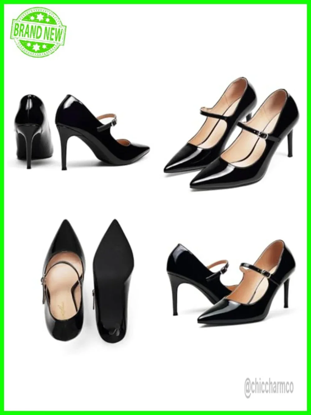Women Mary Jane Pumps High Heels Pointed Closed Toe Stiletto with Strap 3.2